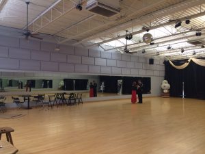 Our beautiful new acoustically sound ballroom - see the gray sound boards up high above the mirrors? That's my handiwork!
