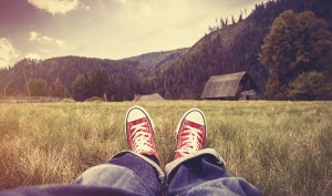 Young man in gumshoes and jeans