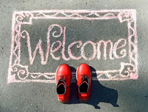 Welcome, inscription in chalk