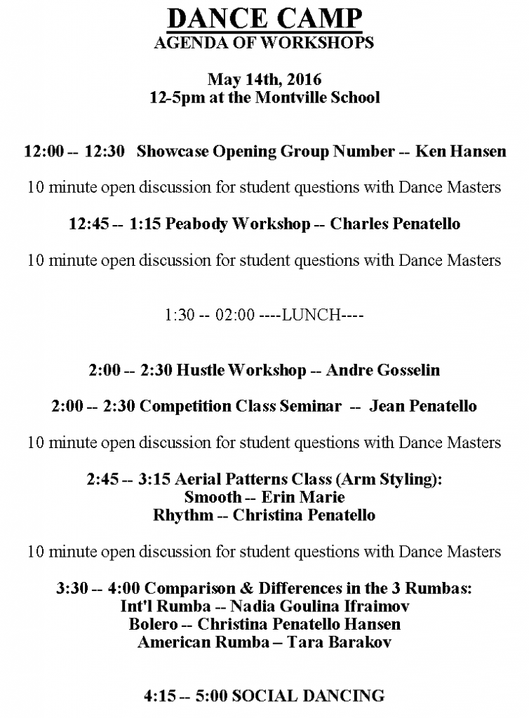 Dance Camp agenda