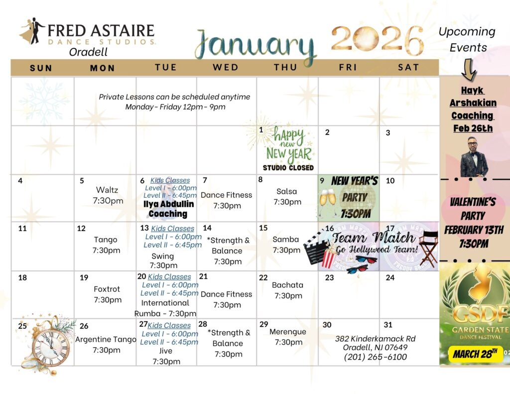 Garden State Dance Festival - Dance Studio 2025 Monthly Calendar 3 -